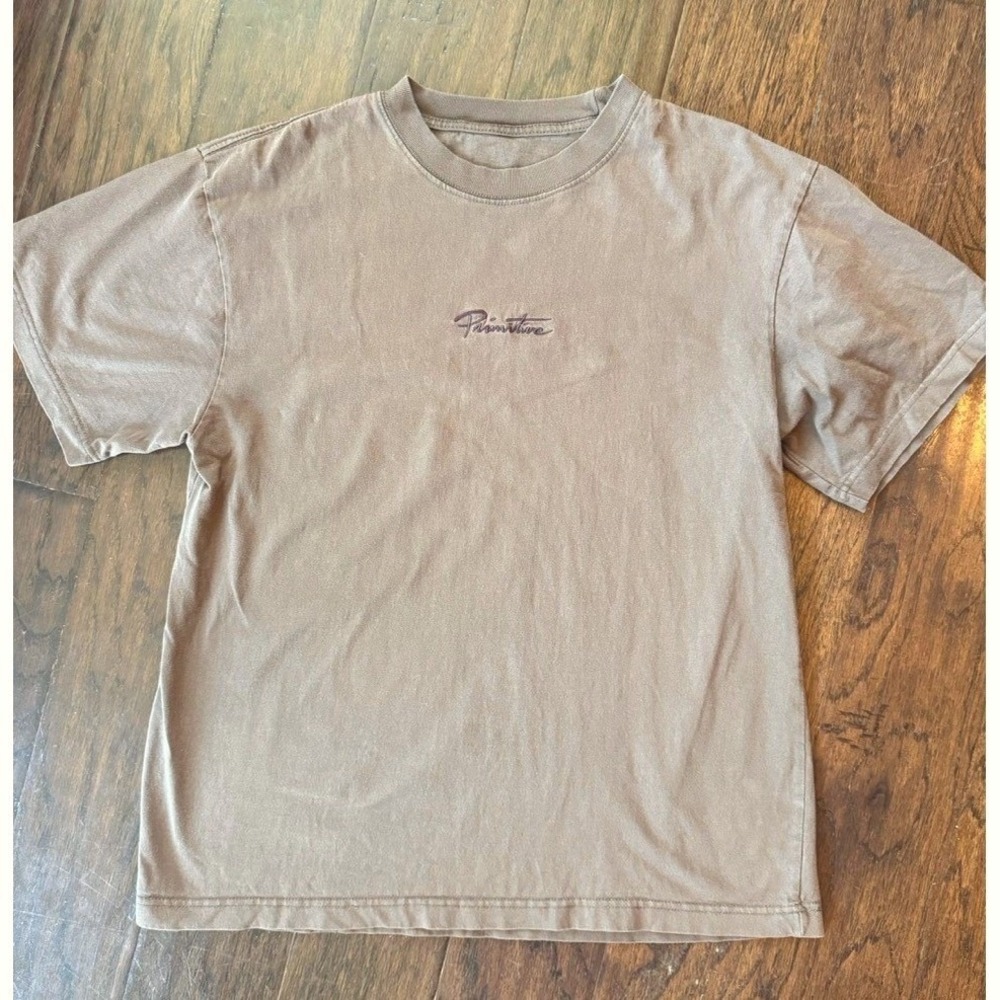 Primitive T-Shirt Mens Medium Brown Embroidered Logo Skate Streetwear Good